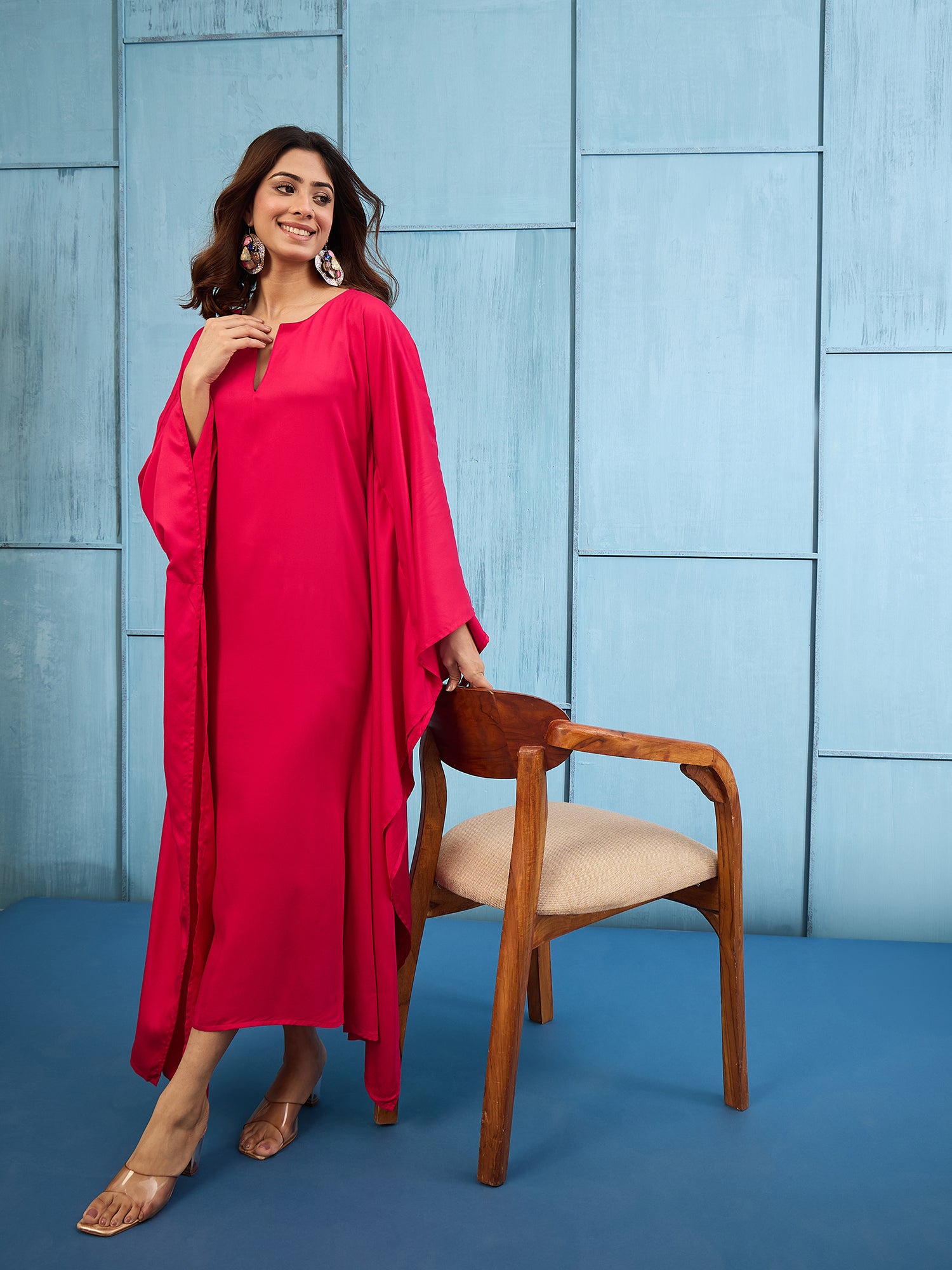 Cherry Pink Long Kaftan Dress