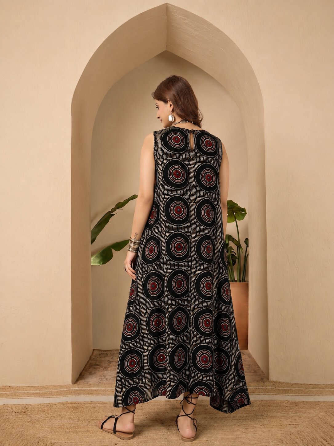 Black Evil Eye Round Neck Long Dress