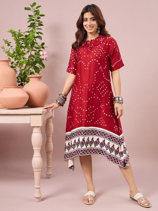 Maroon Badhani Printed Border Dress