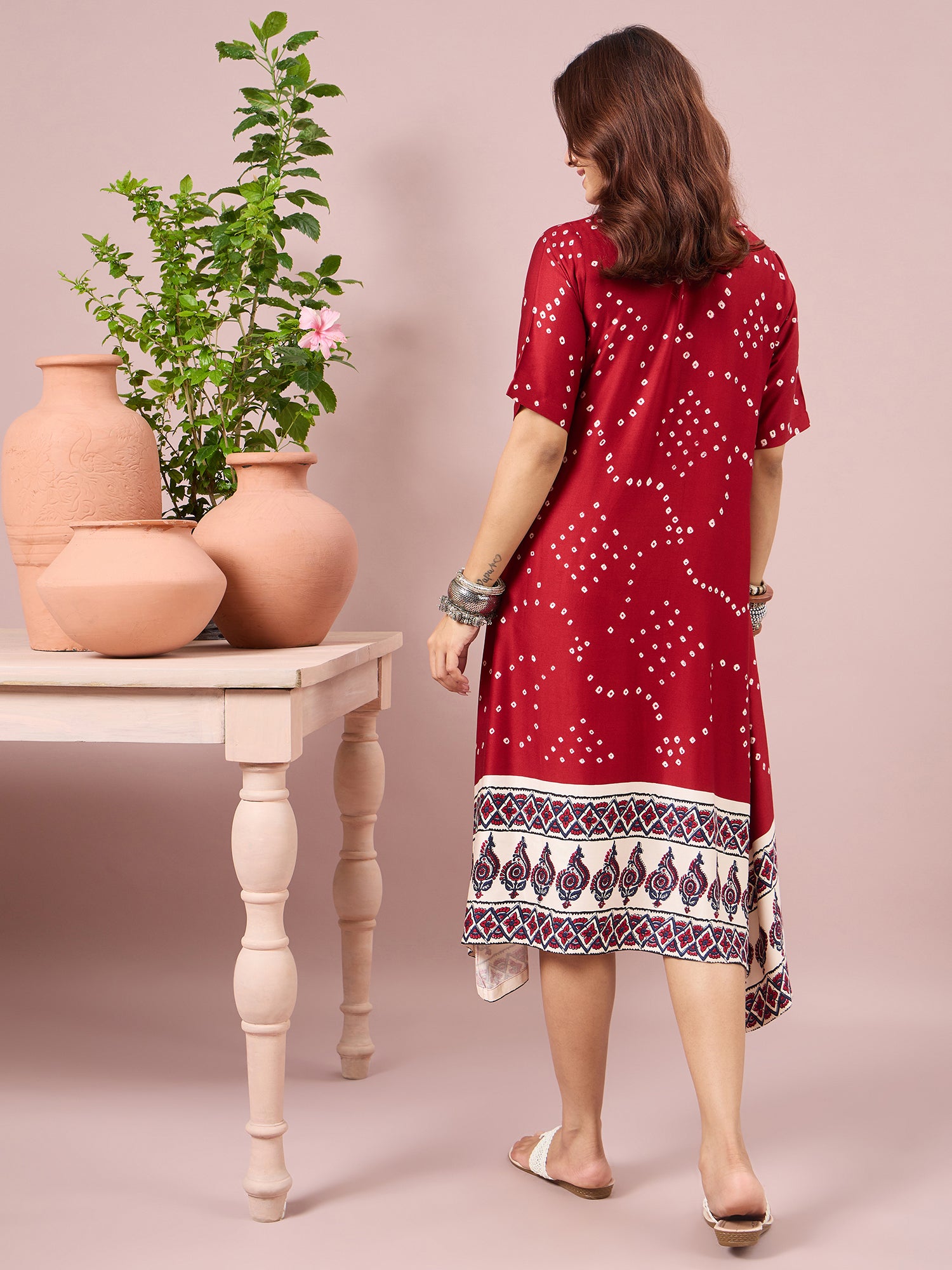 Maroon Badhani Printed Border Dress