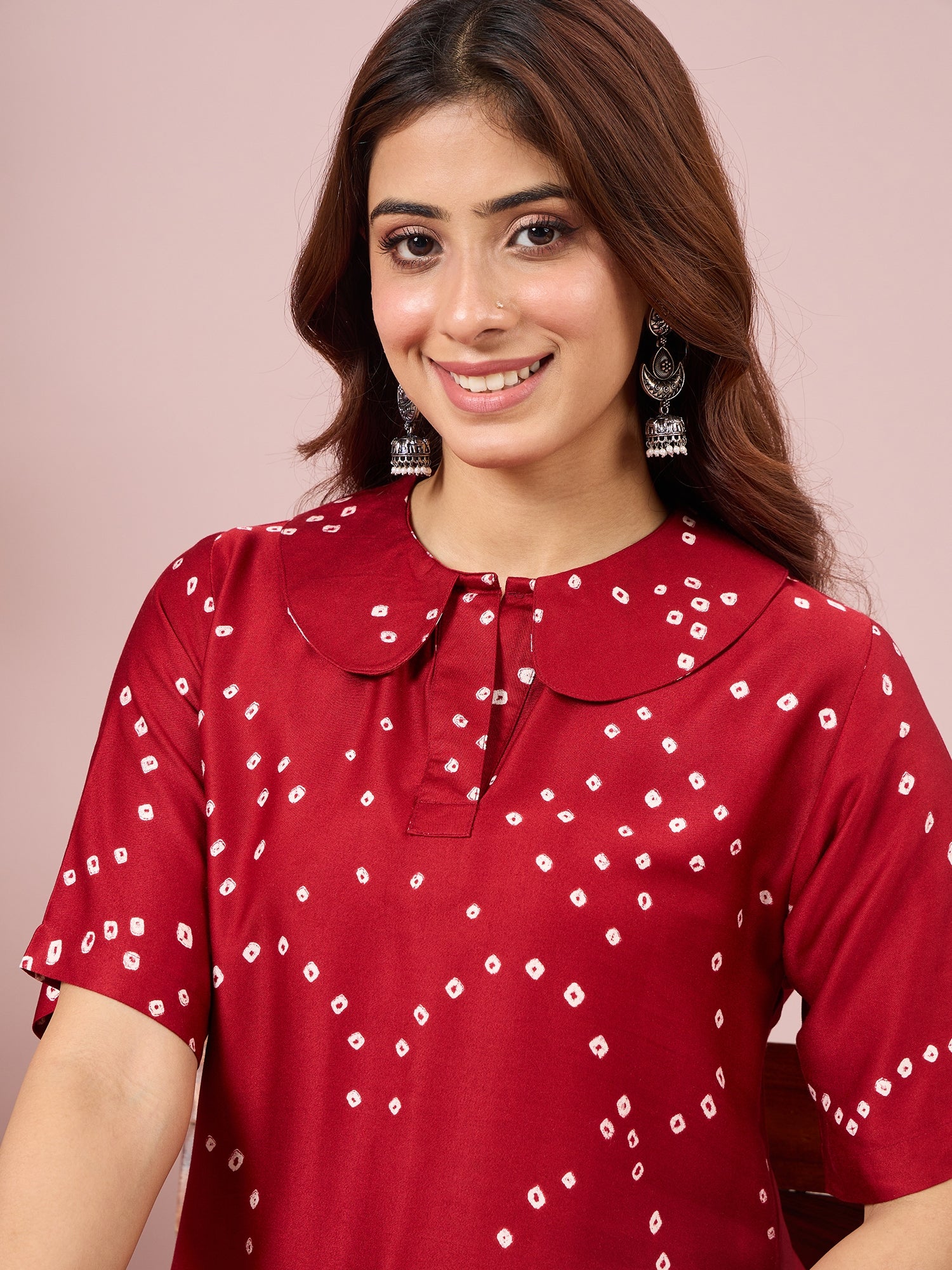 Maroon Badhani Printed Border Dress