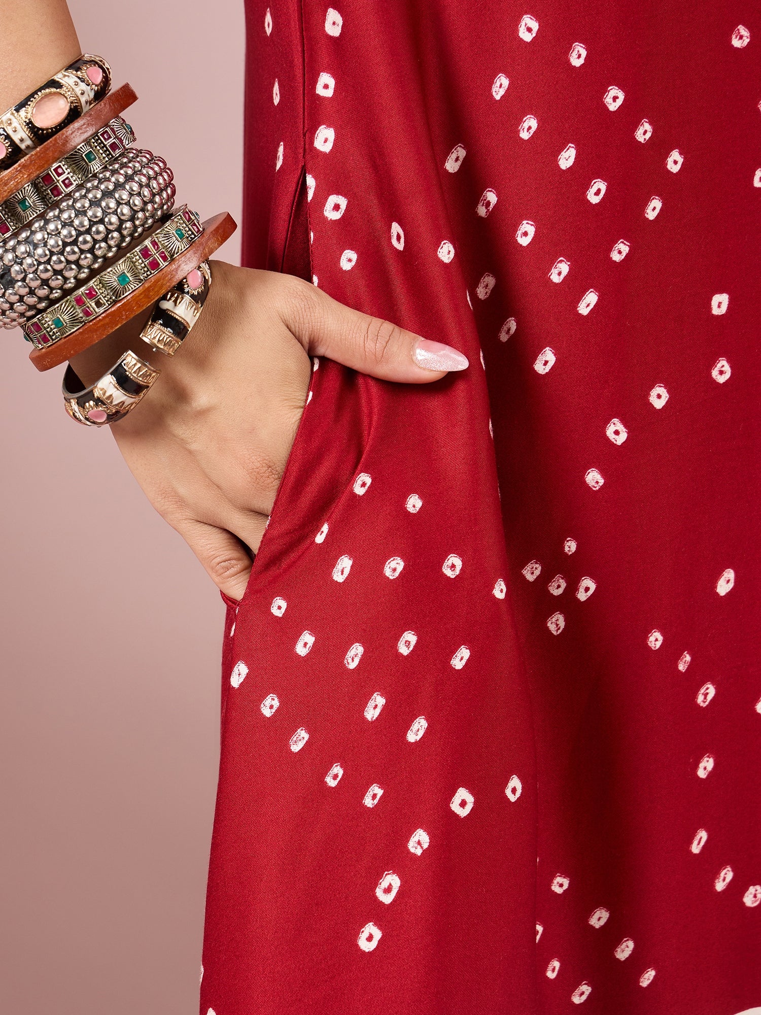 Maroon Badhani Printed Border Dress