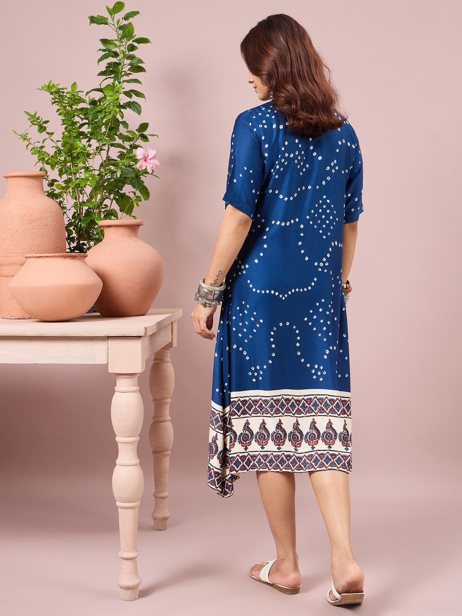 Blue Badhani Printed Border Dress