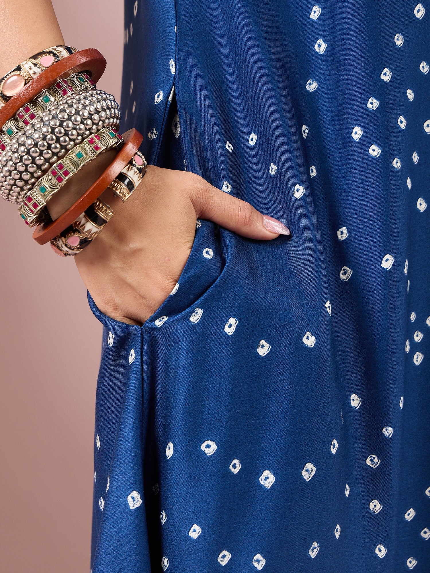 Blue Badhani Printed Border Dress