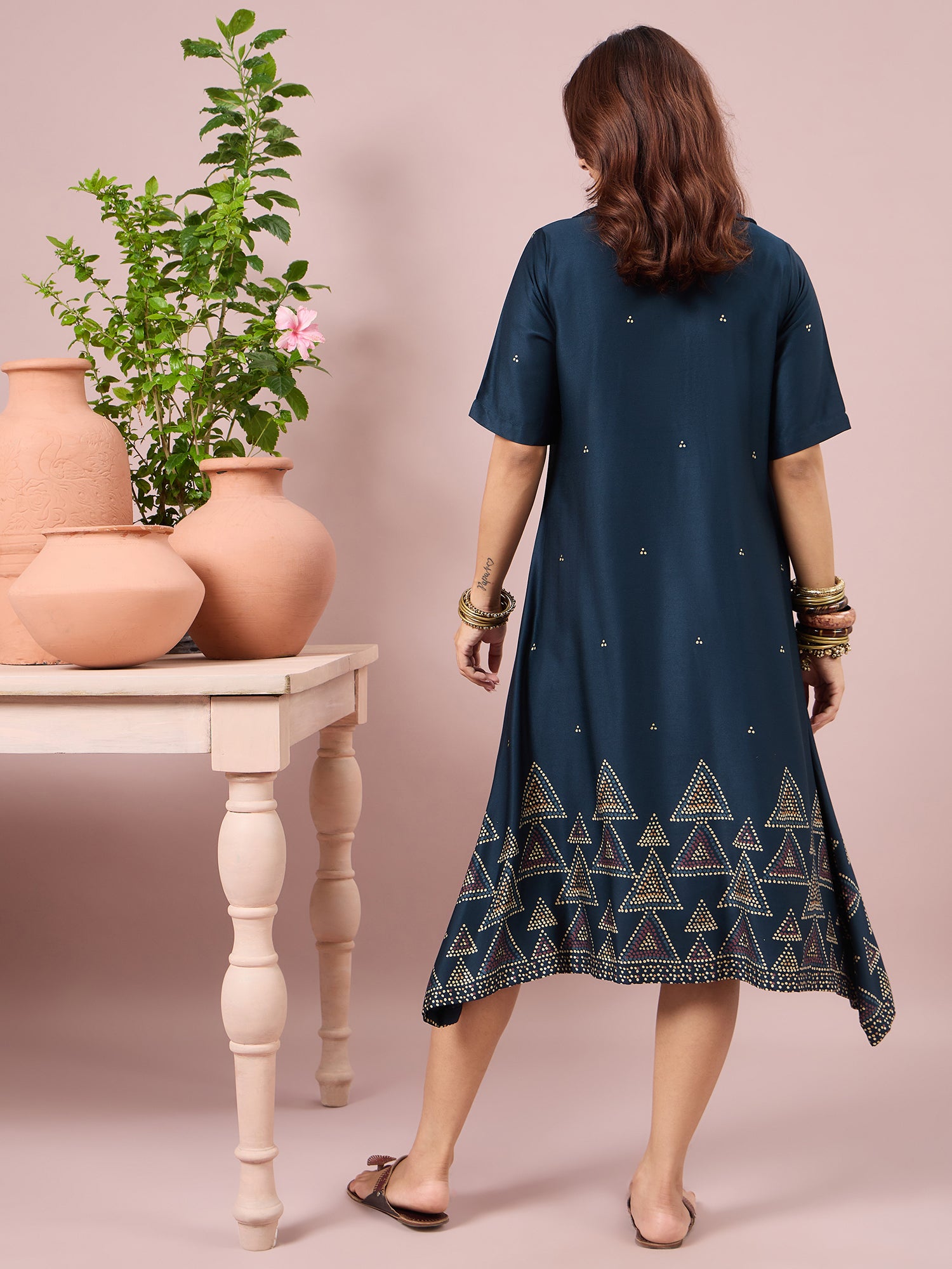 Teal Dot Border Peter Pan Collar Dress