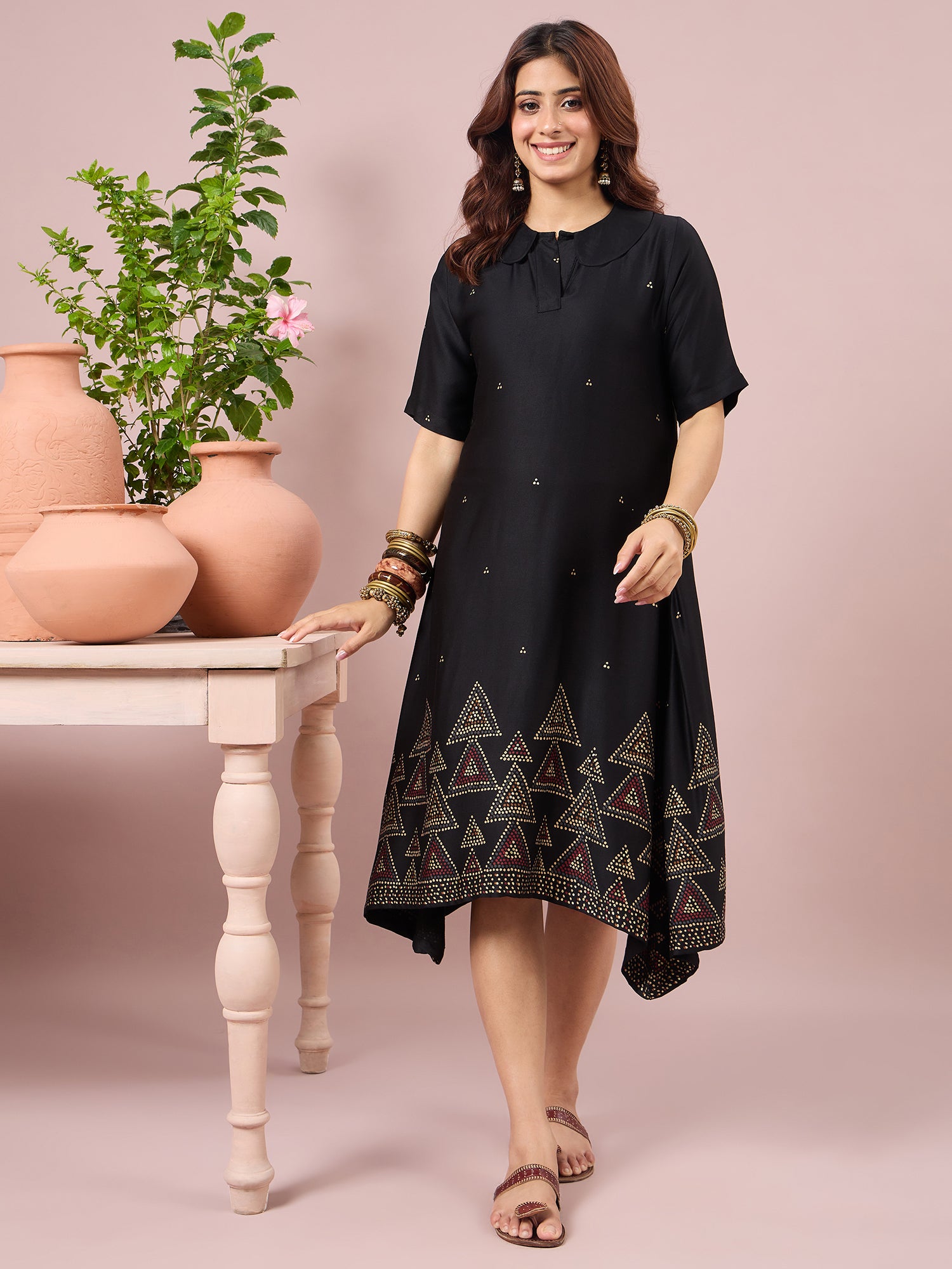 Black Dot Border Peter Pan Collar Dress