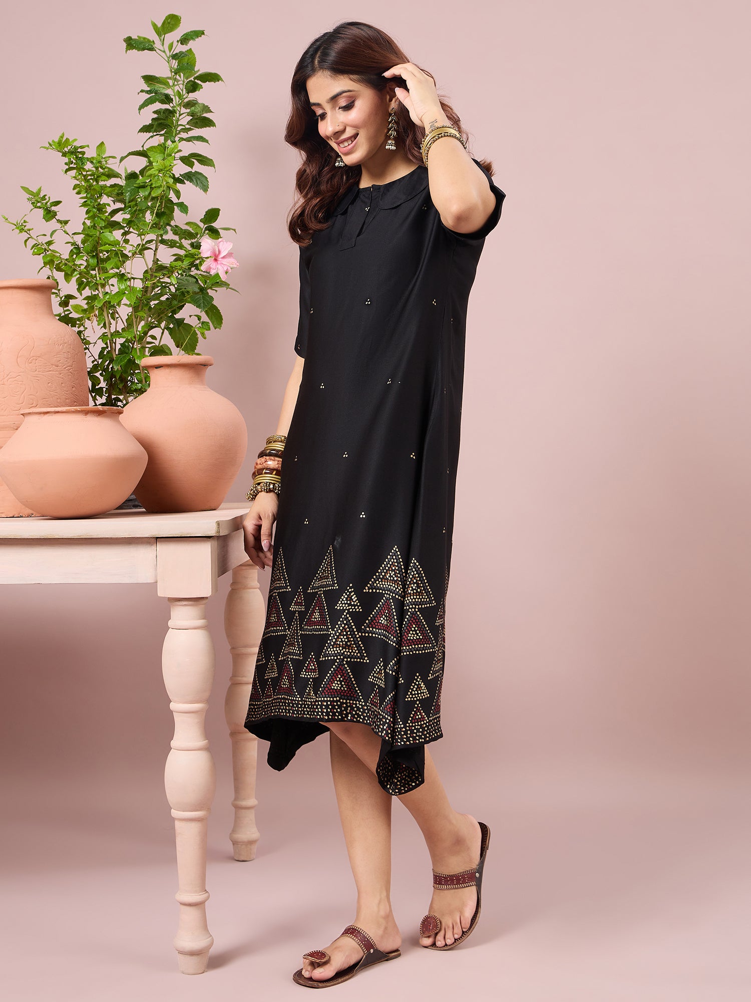 Black Dot Border Peter Pan Collar Dress