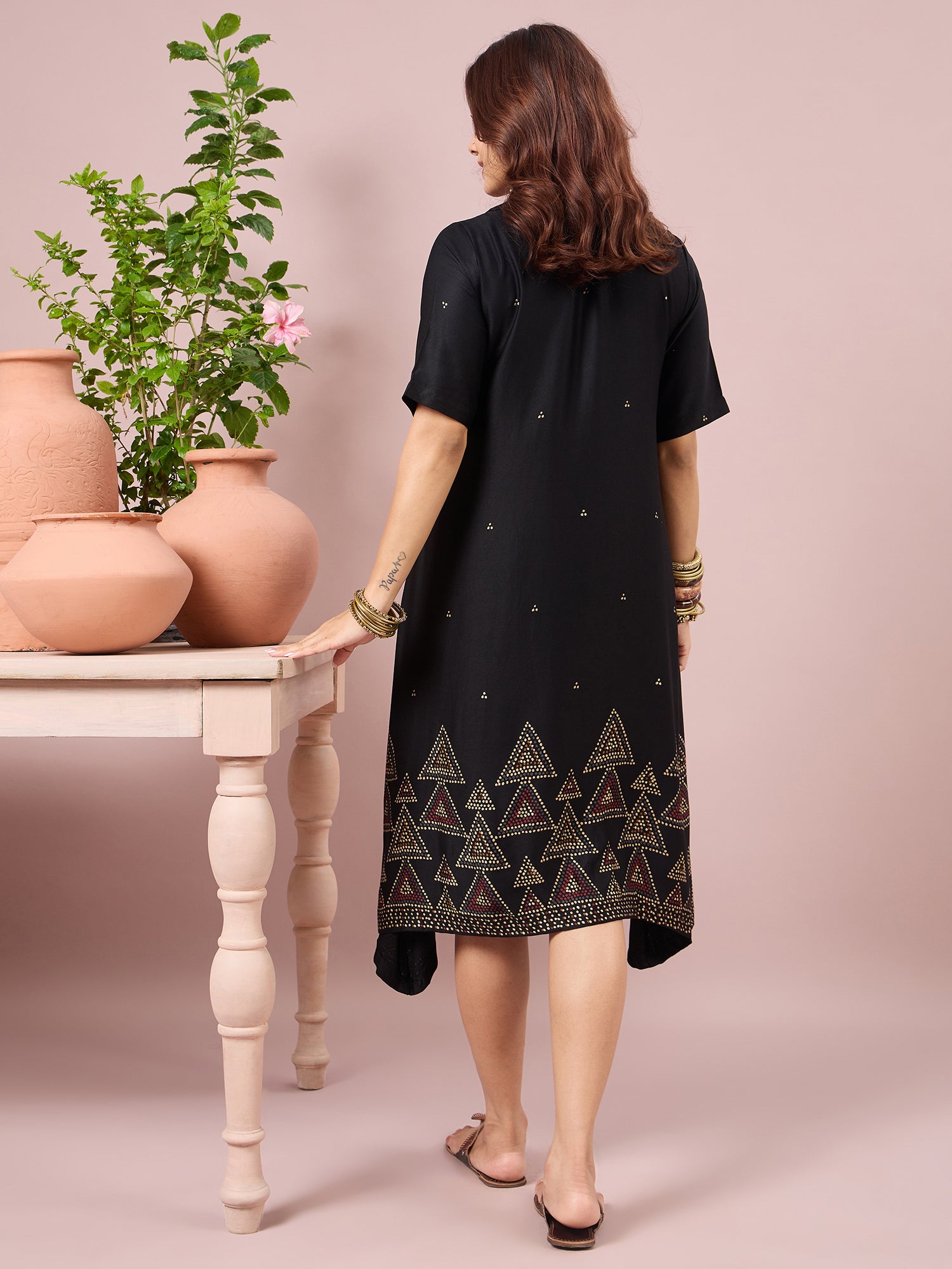 Black Dot Border Peter Pan Collar Dress