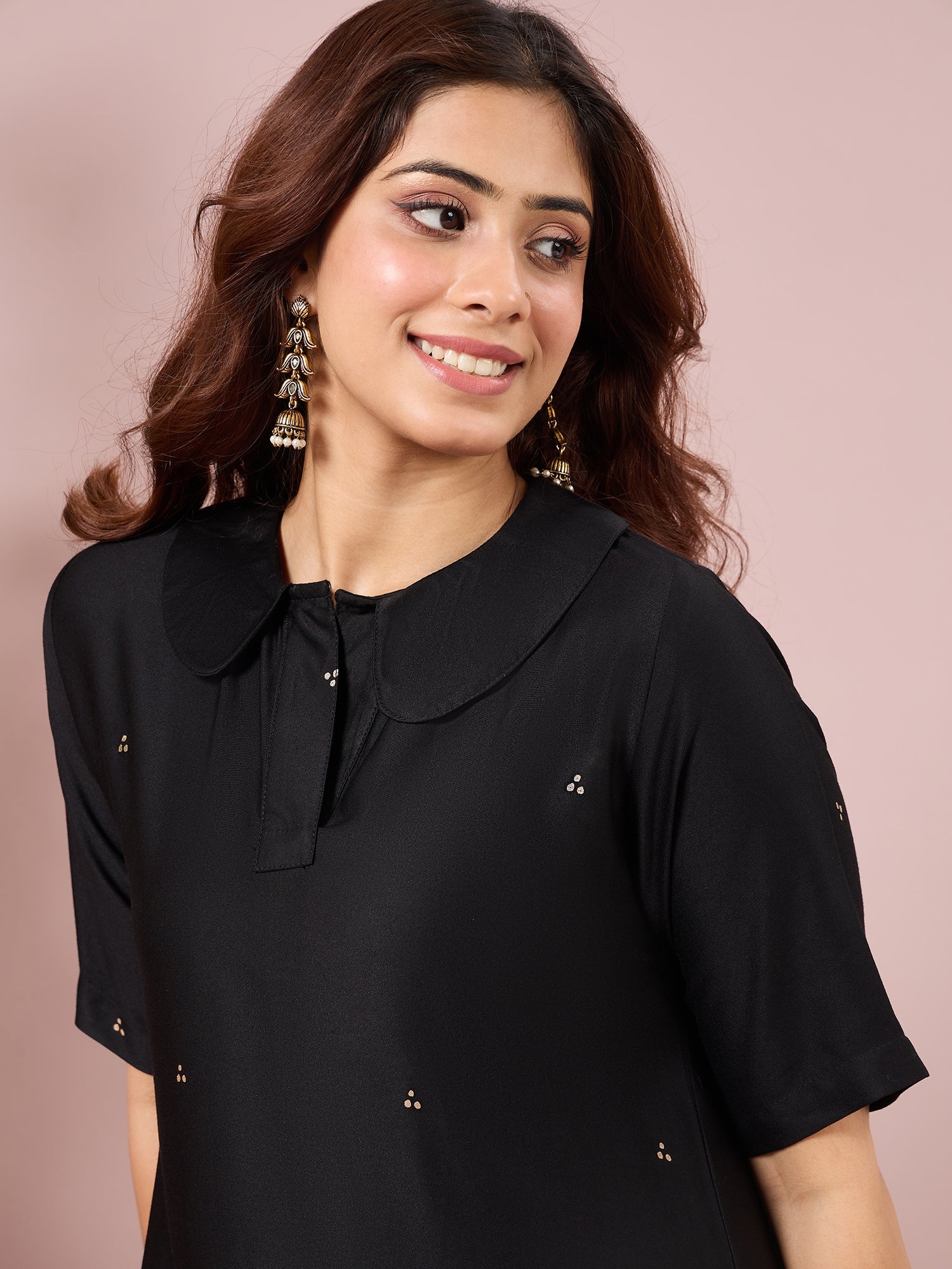 Black Dot Border Peter Pan Collar Dress