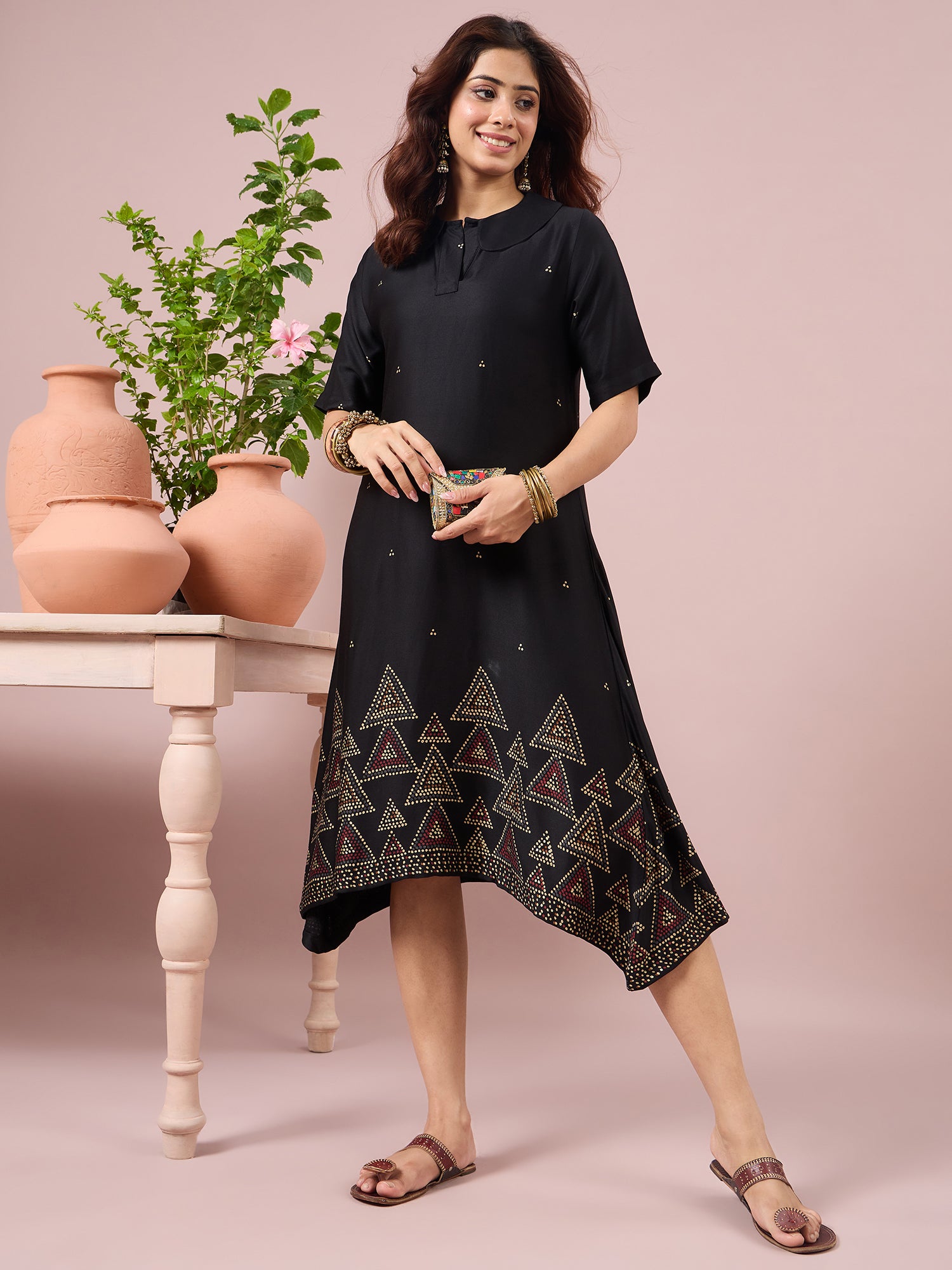 Black Dot Border Peter Pan Collar Dress