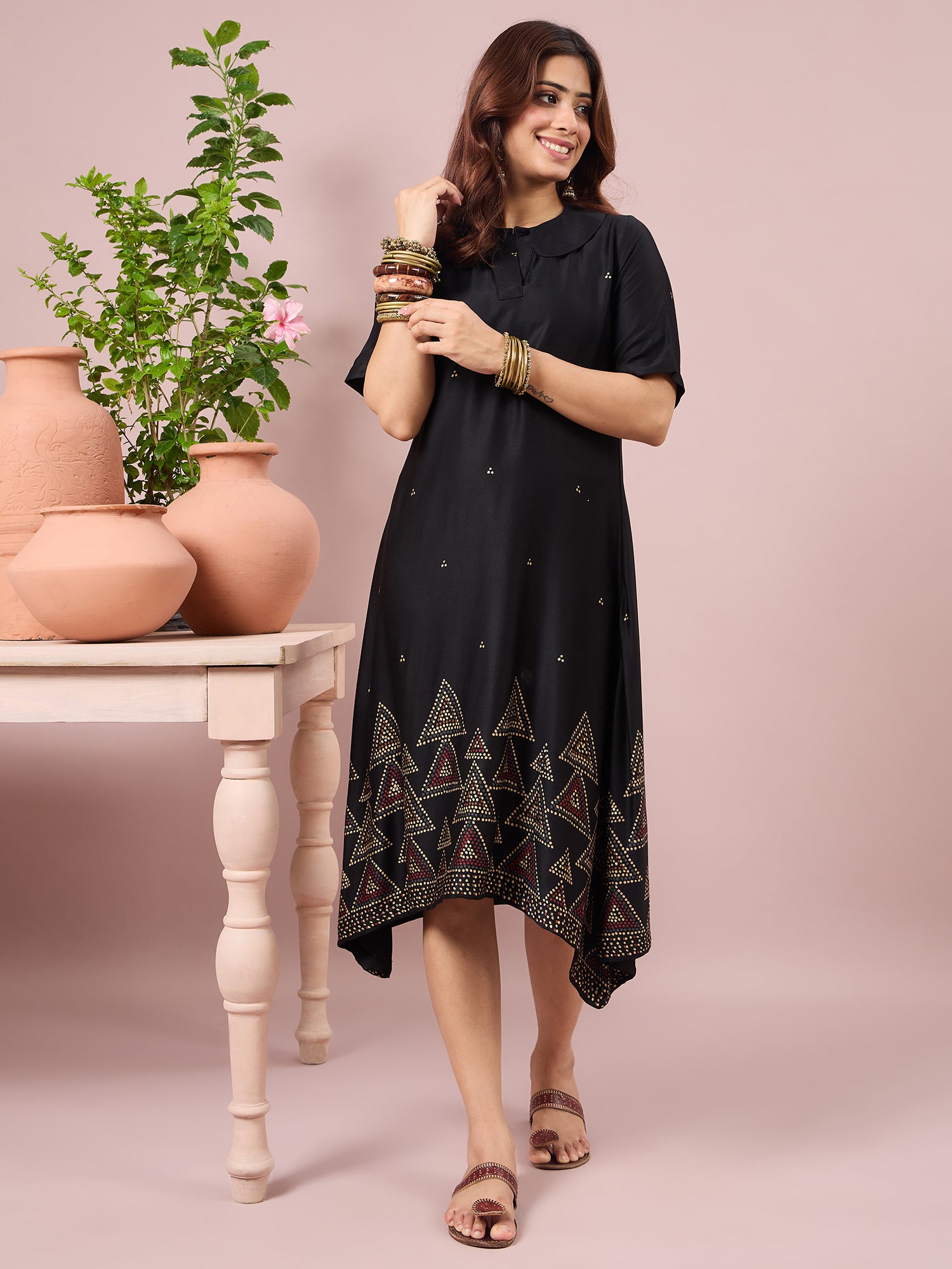 Black Dot Border Peter Pan Collar Dress