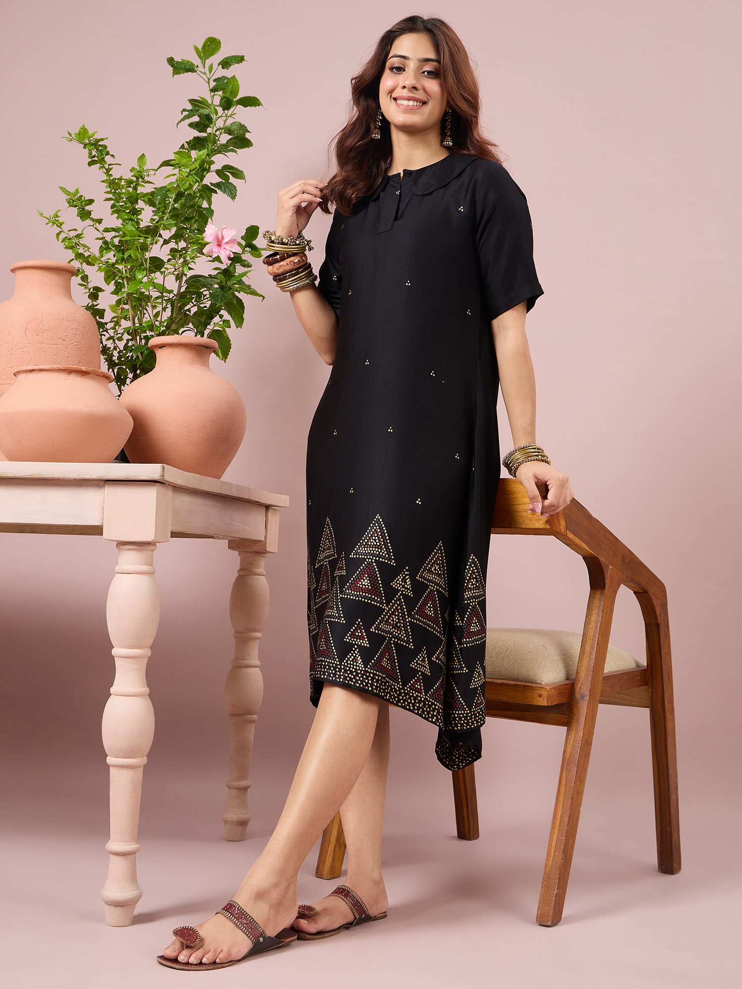 Black Dot Border Peter Pan Collar Dress