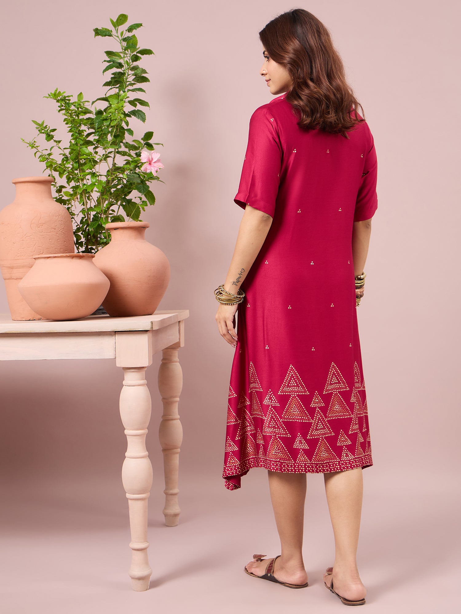 Magenta Dot Border Peter Pan Collar Dress