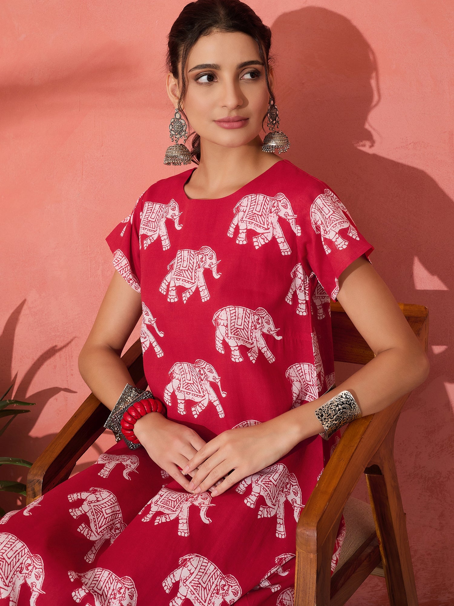red elephant dress Girls' Red Elephant Print Cotton Sundress
