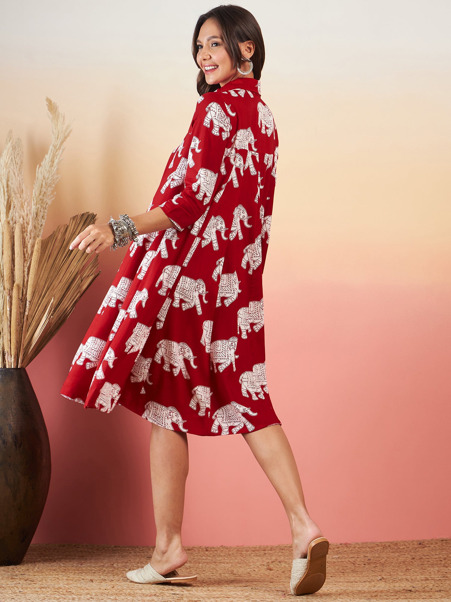 red elephant dress Red Elephant Print Dress XL
