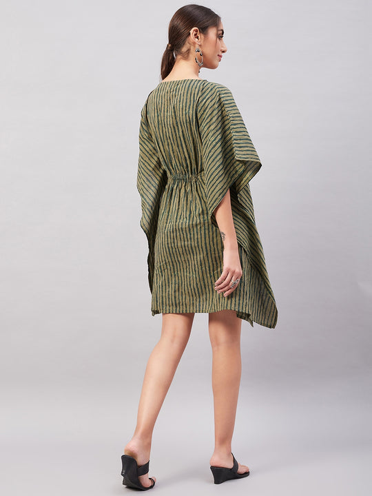 Dark Green Striped Kaftan Dress
