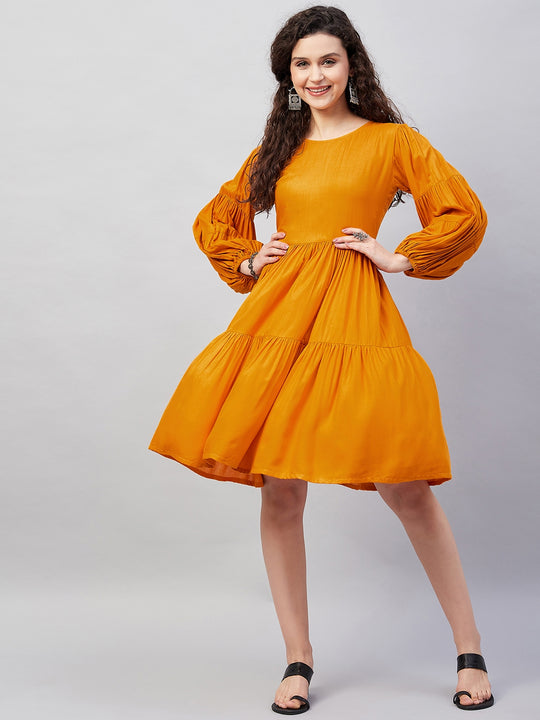 Solid Mustard Flared Dress