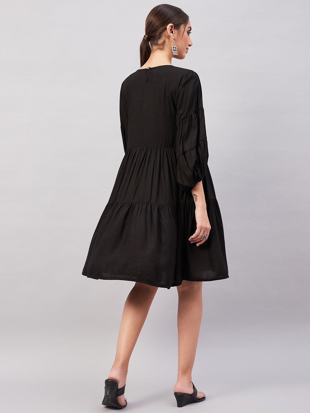Solid Black Flared Dress