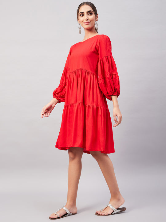 Solid Red Flared Dress