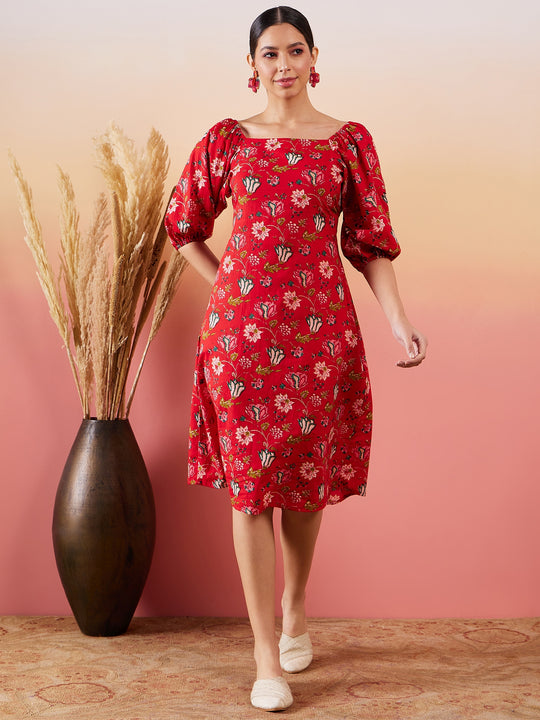 Red Bishop Sleeve Dress