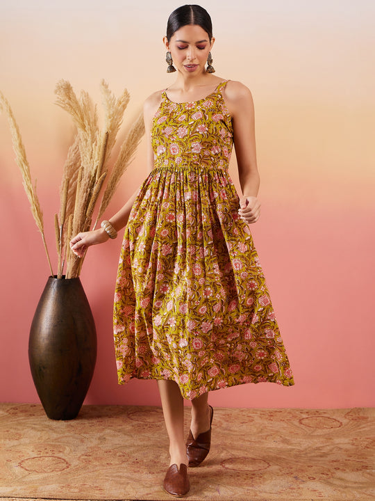 Lime Floral Print Raisa Backdetail Dress