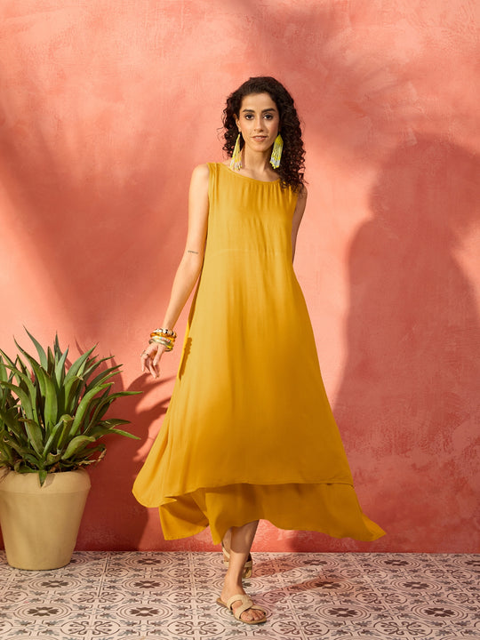 Honey Yellow Double Layer Dress