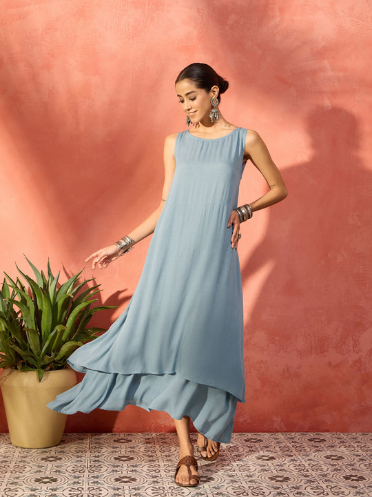 Cadet Blue Double Layer Dress