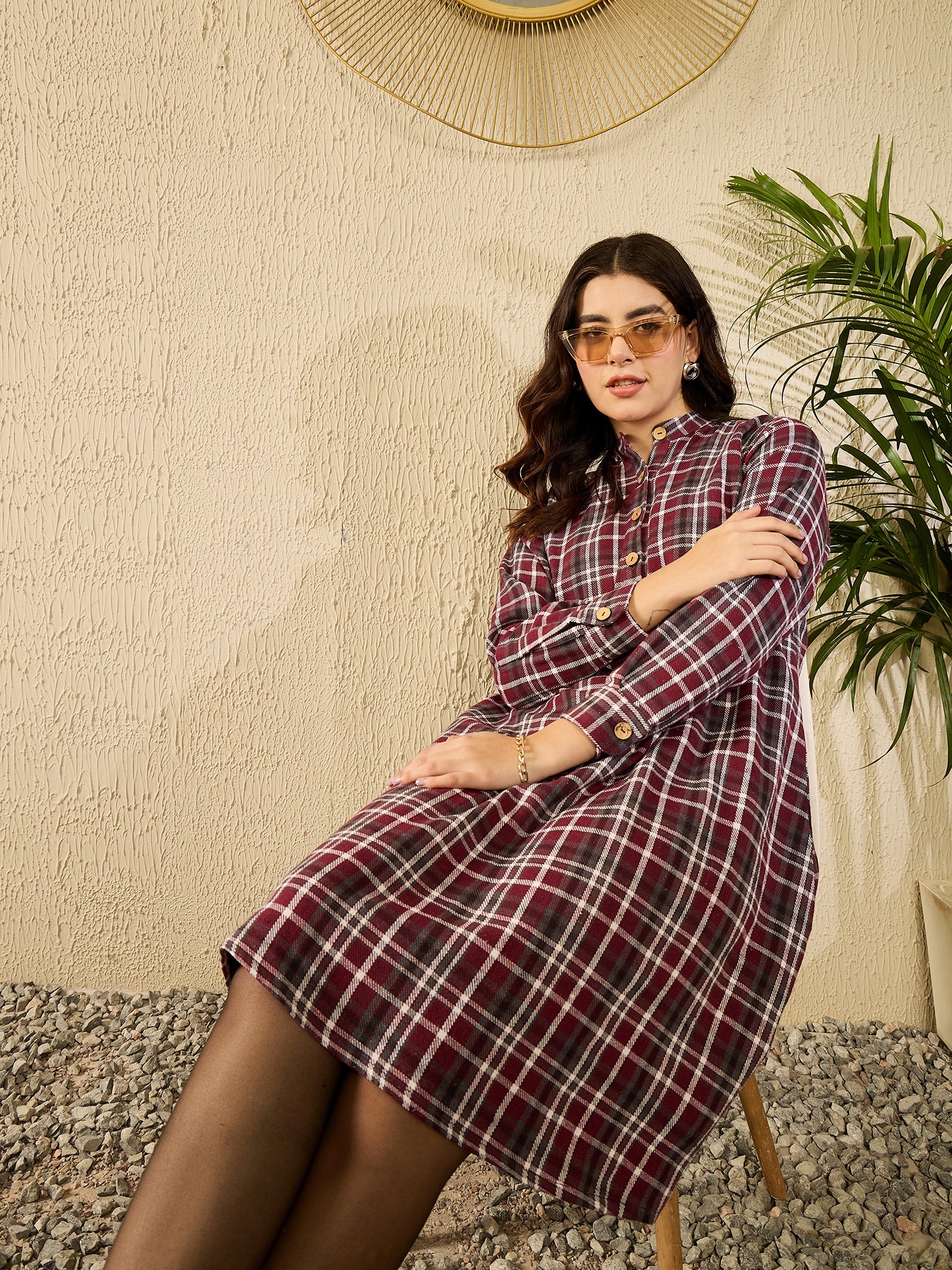 burgundy check dress Burgundy Wallis Petite Check Button Midi Shirt Dress