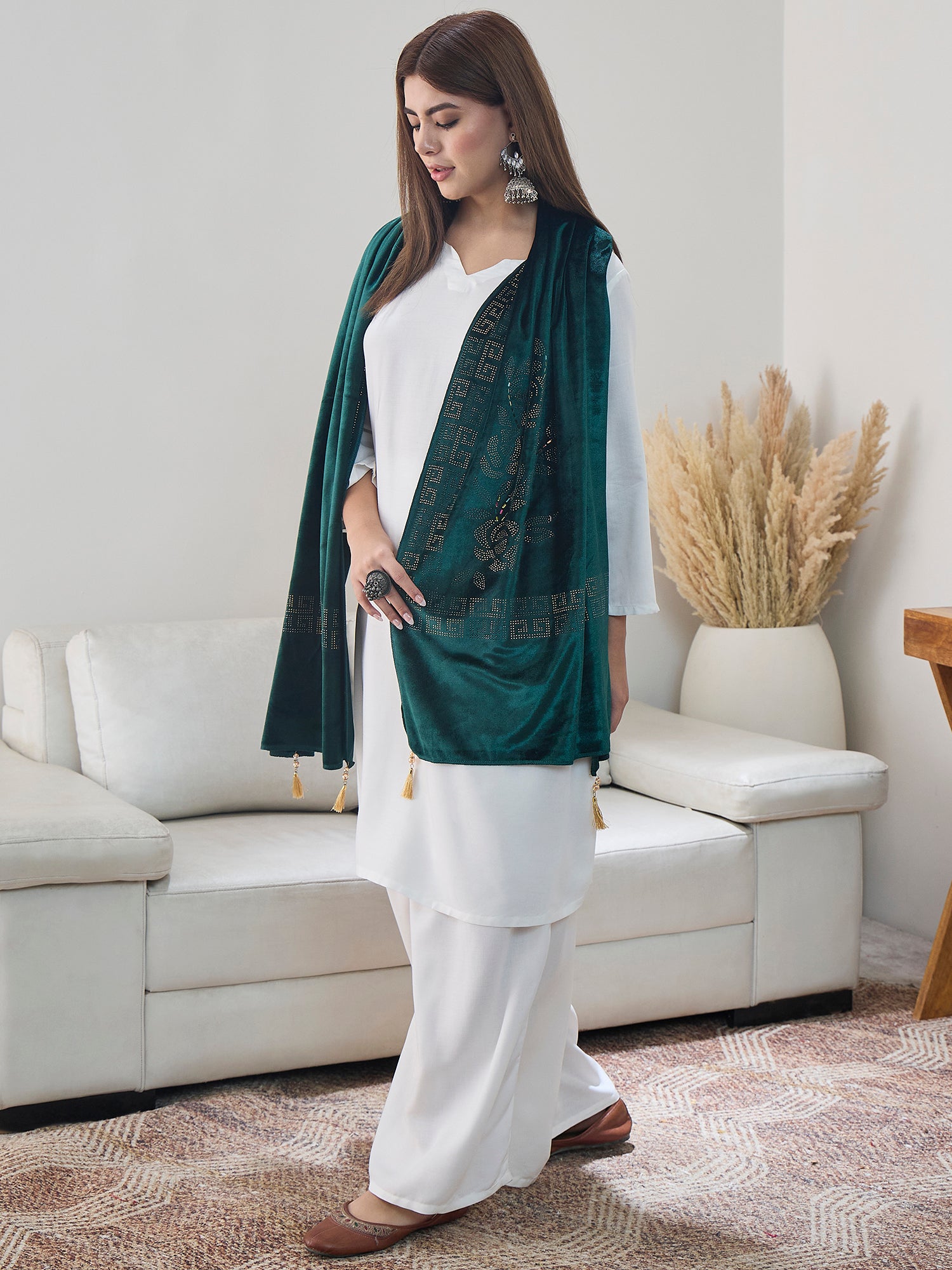 Dark Green Velvet Shawl
