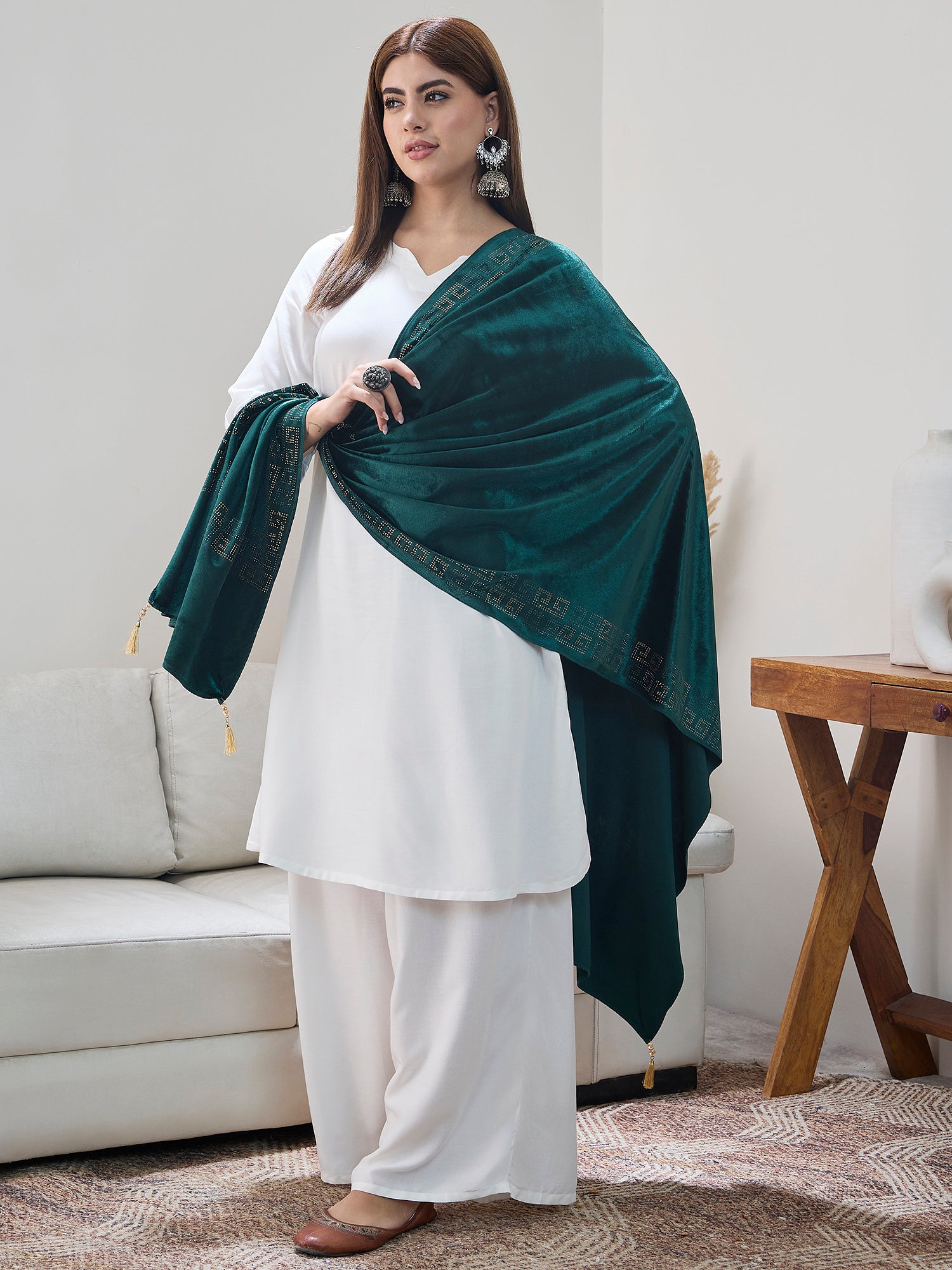 Dark Green Velvet Shawl