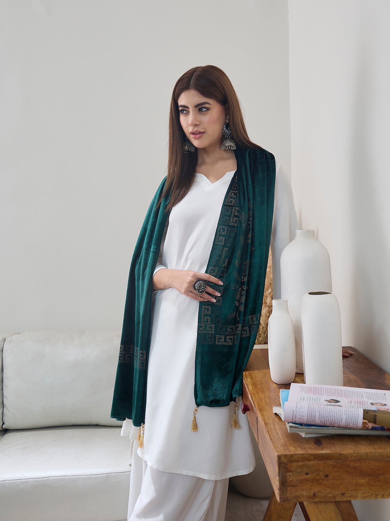 Dark Green Velvet Shawl