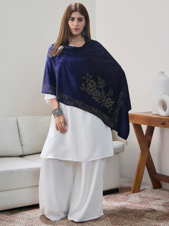 Navy Blue Velvet Shawl