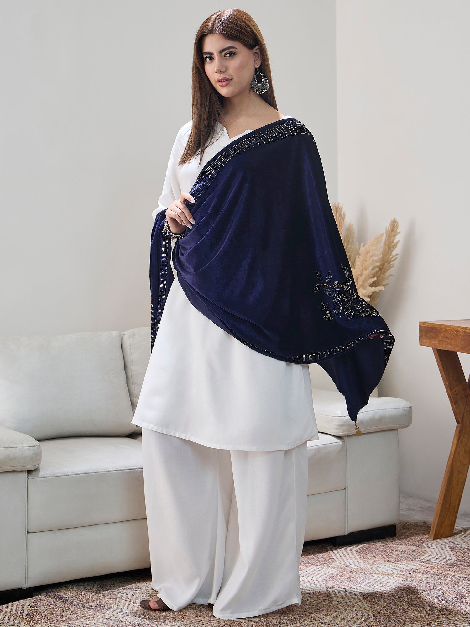 Navy Blue Velvet Shawl