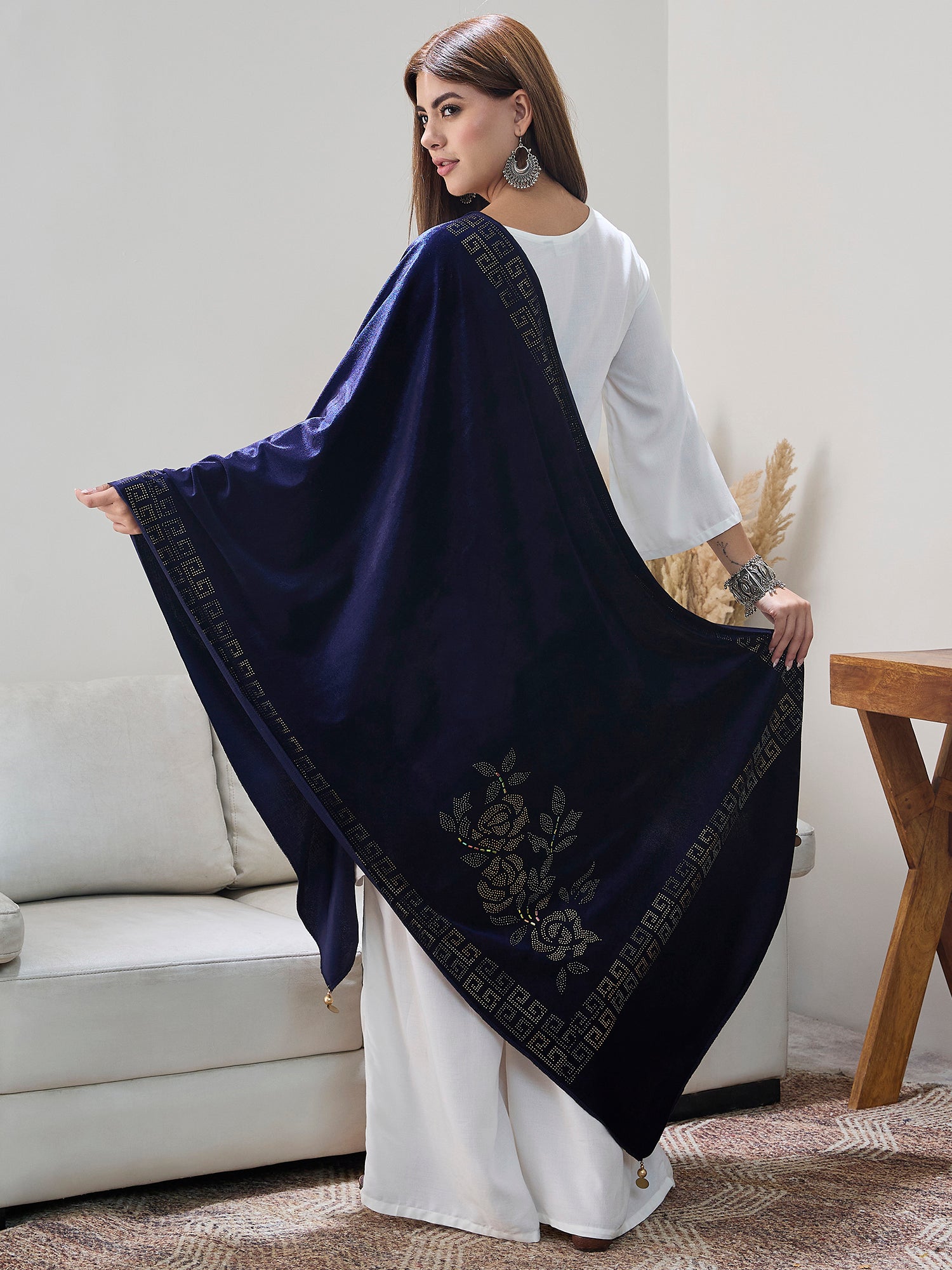 Navy Blue Velvet Shawl