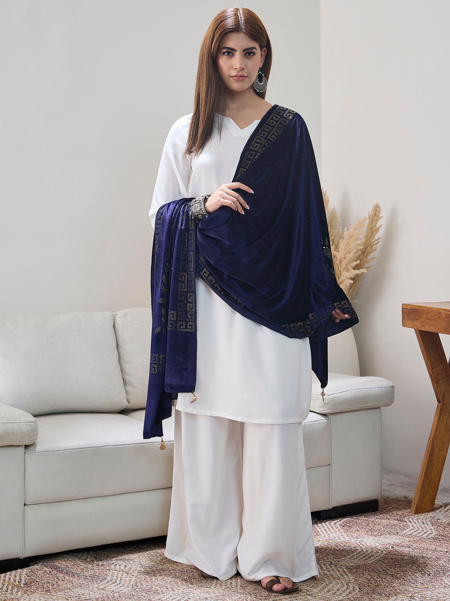 Navy Blue Velvet Shawl