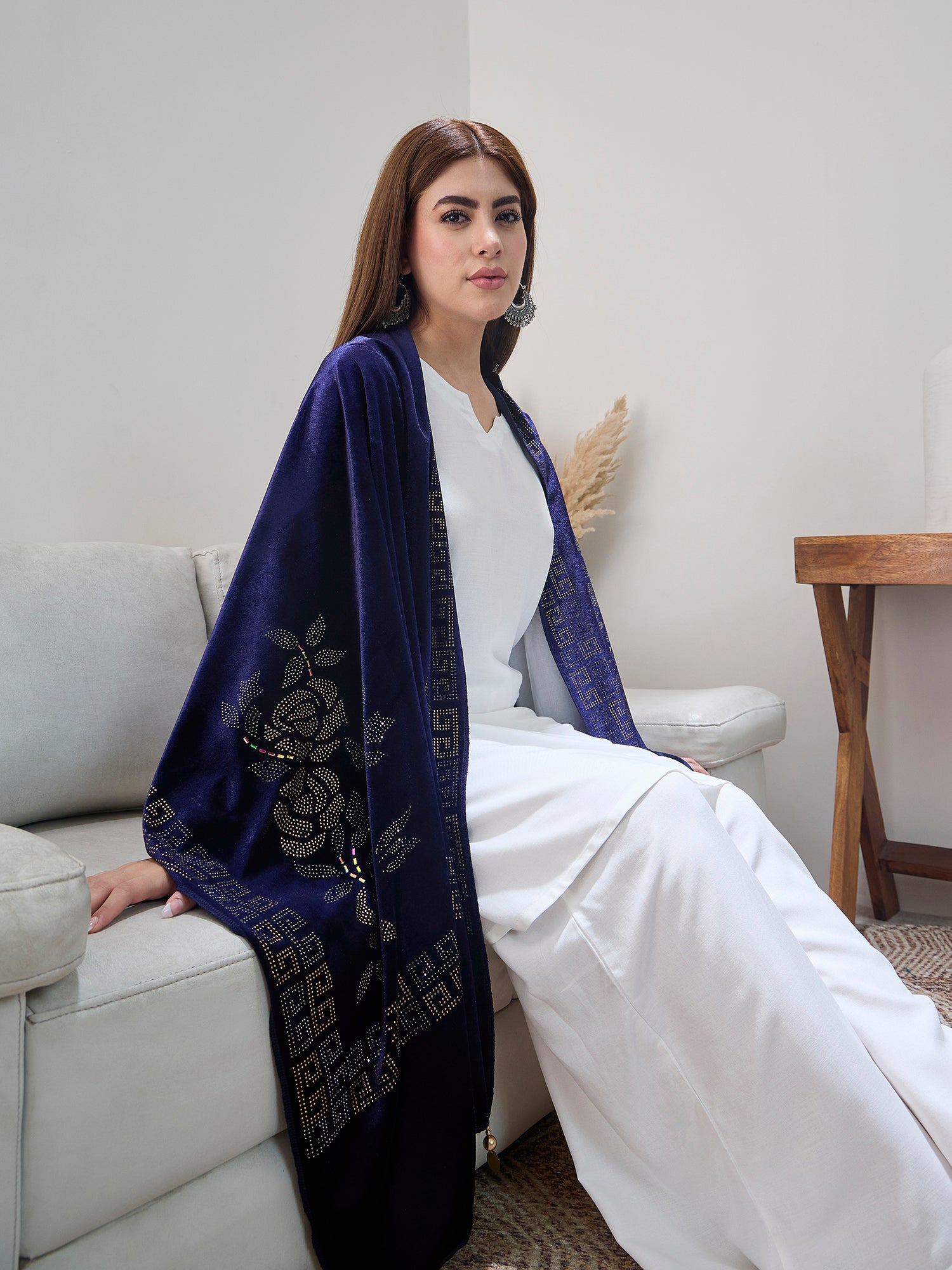 Navy Blue Velvet Shawl