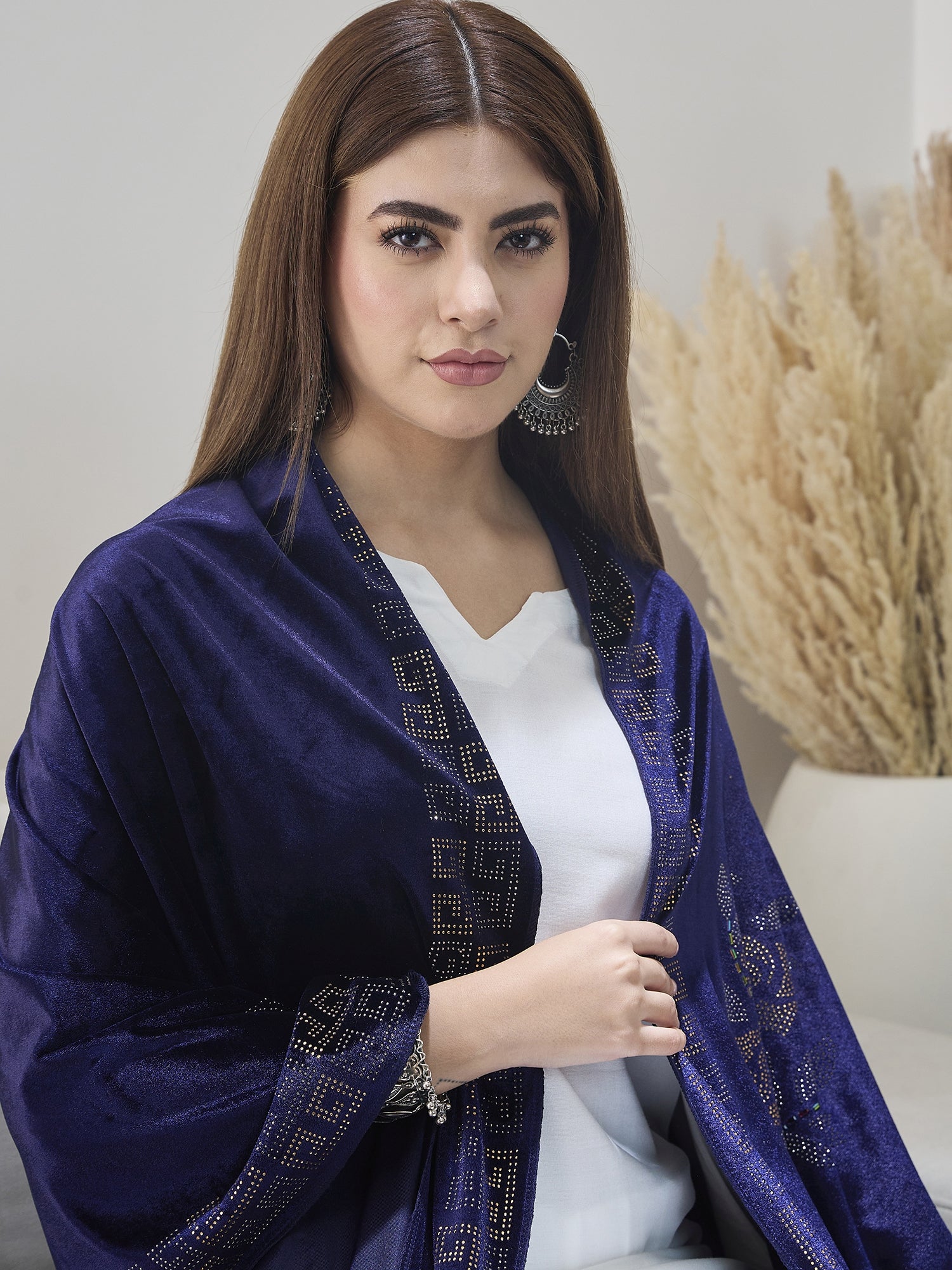 Navy Blue Velvet Shawl