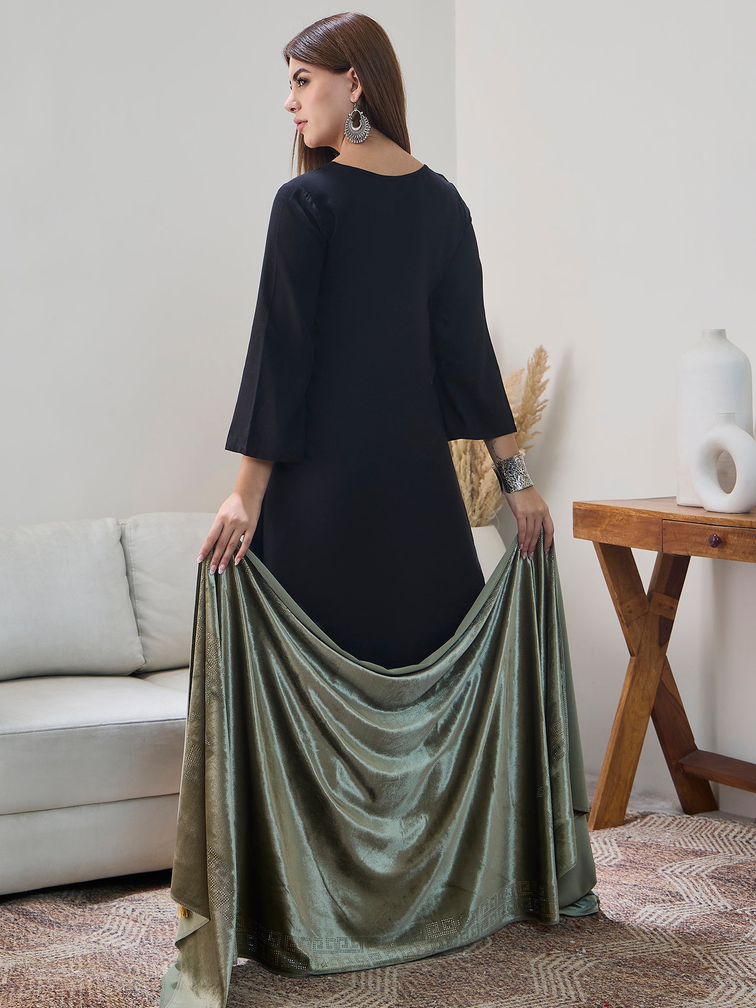 Pista Green Velvet Shawl