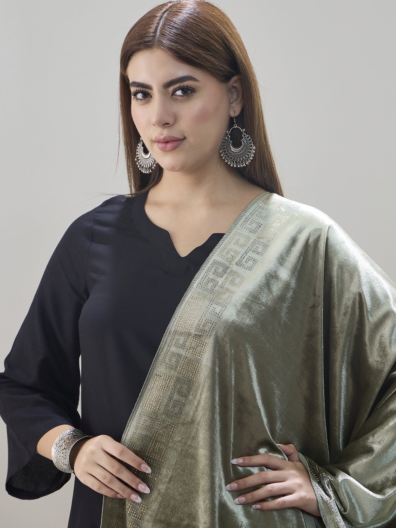 Pista Green Velvet Shawl