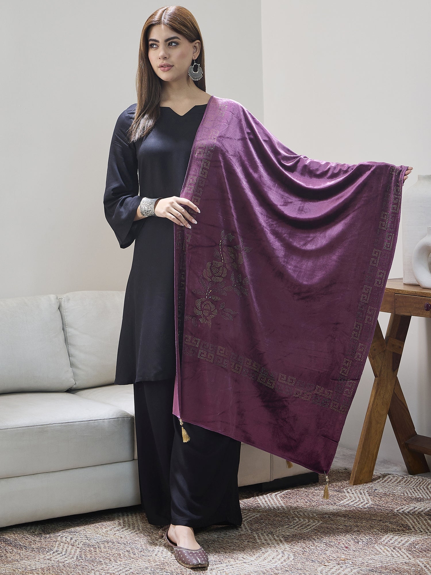 Dark Mauve Velvet Shawl