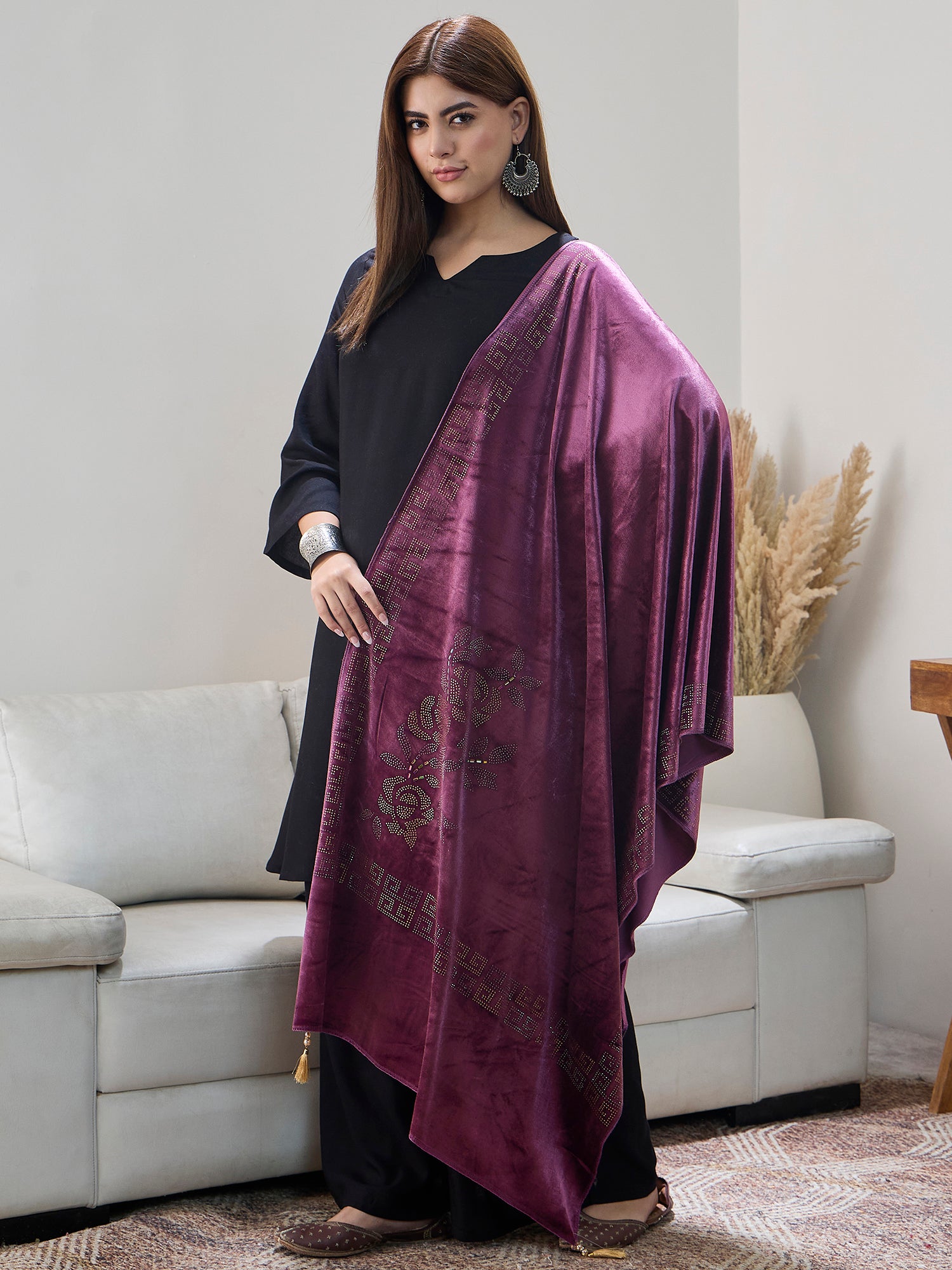 Dark Mauve Velvet Shawl