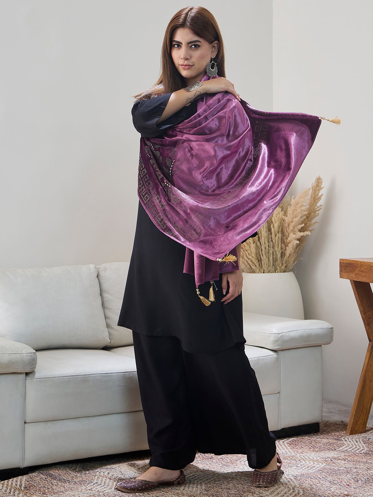 Dark Mauve Velvet Shawl