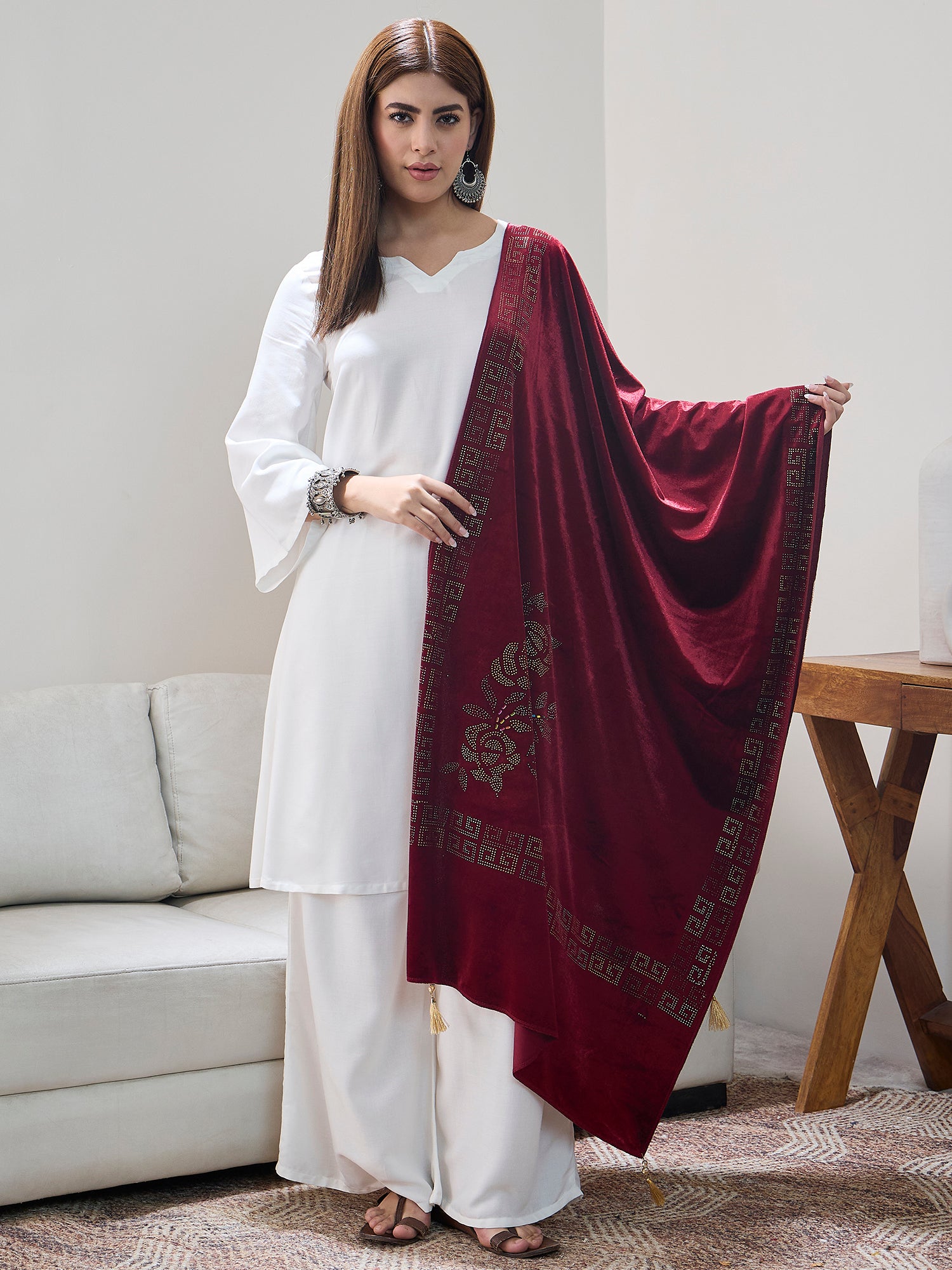 Barn Red Velvet Shawl