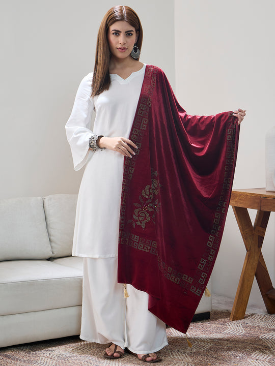 Barn Red Velvet Shawl