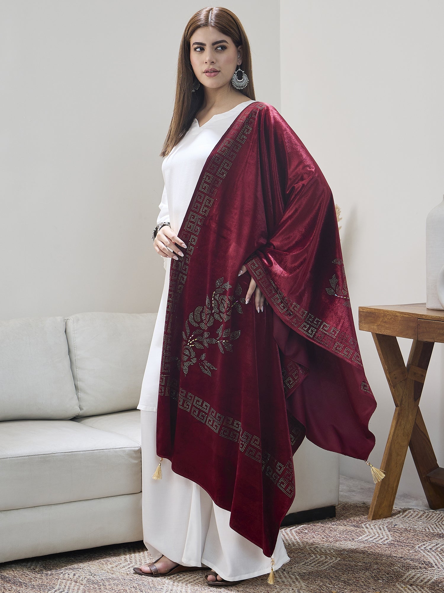 Barn Red Velvet Shawl