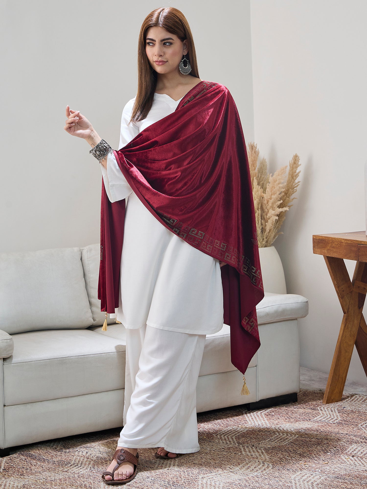 Barn Red Velvet Shawl