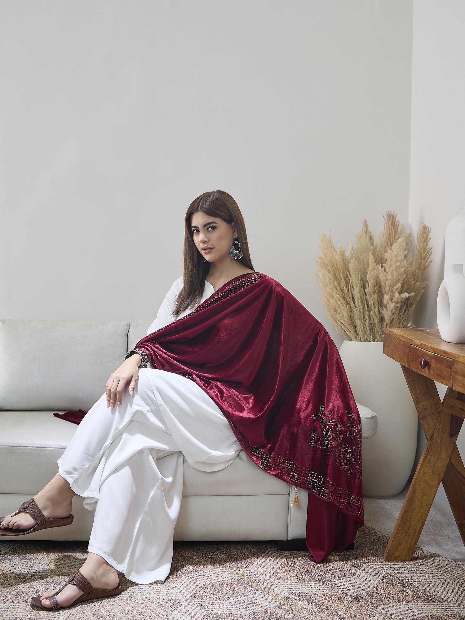 Barn Red Velvet Shawl