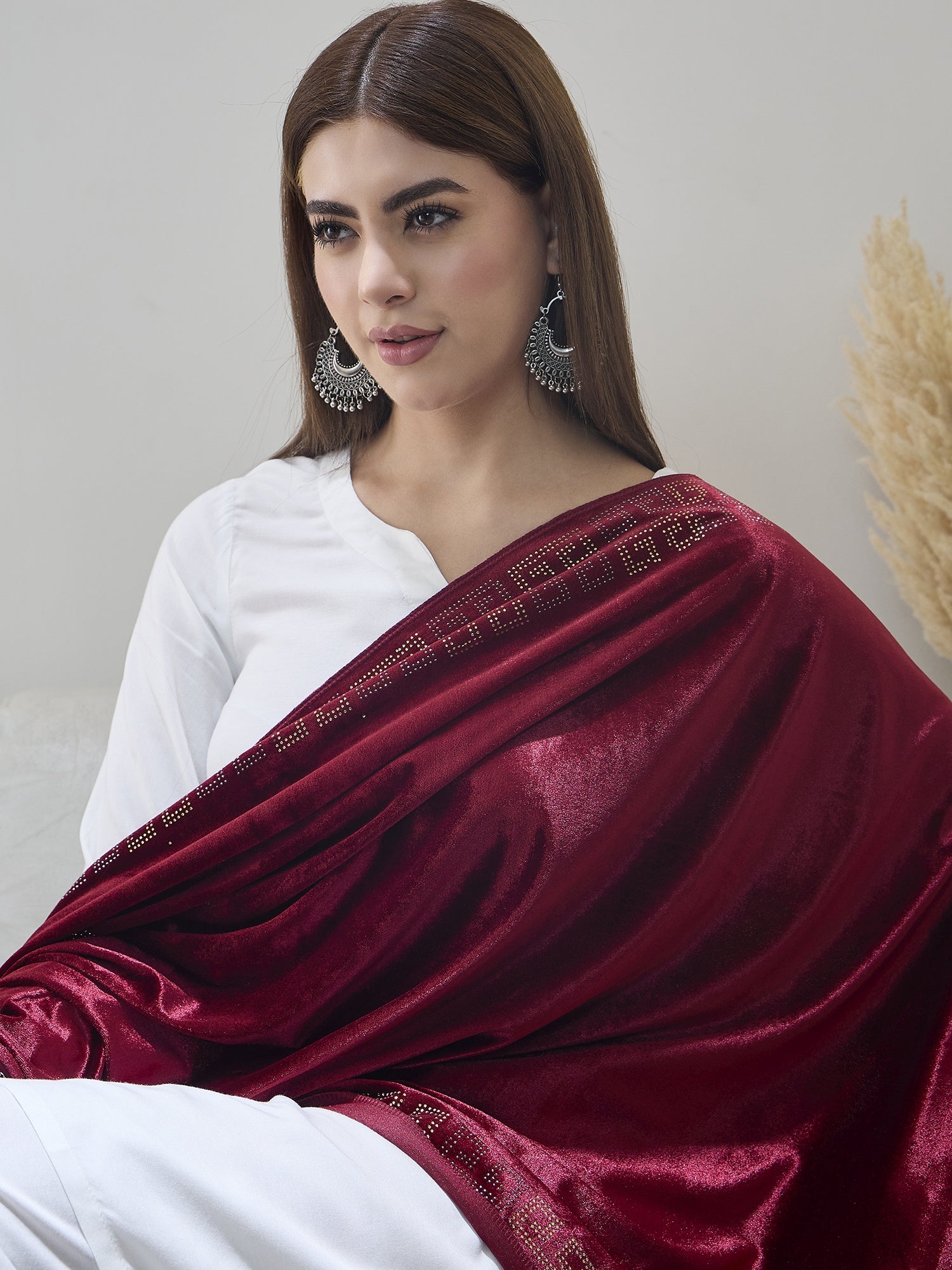 Barn Red Velvet Shawl