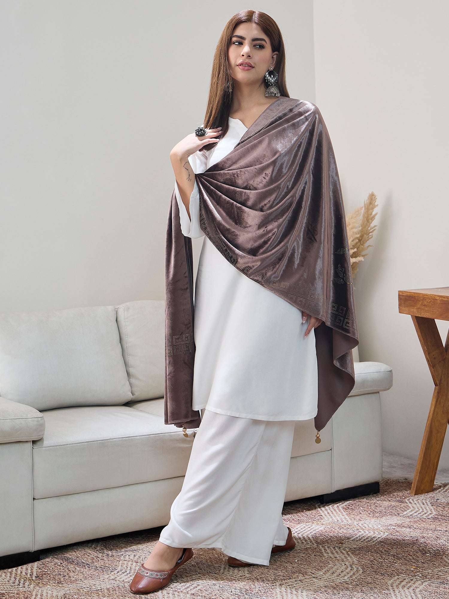 Light Brown Velvet Shawl