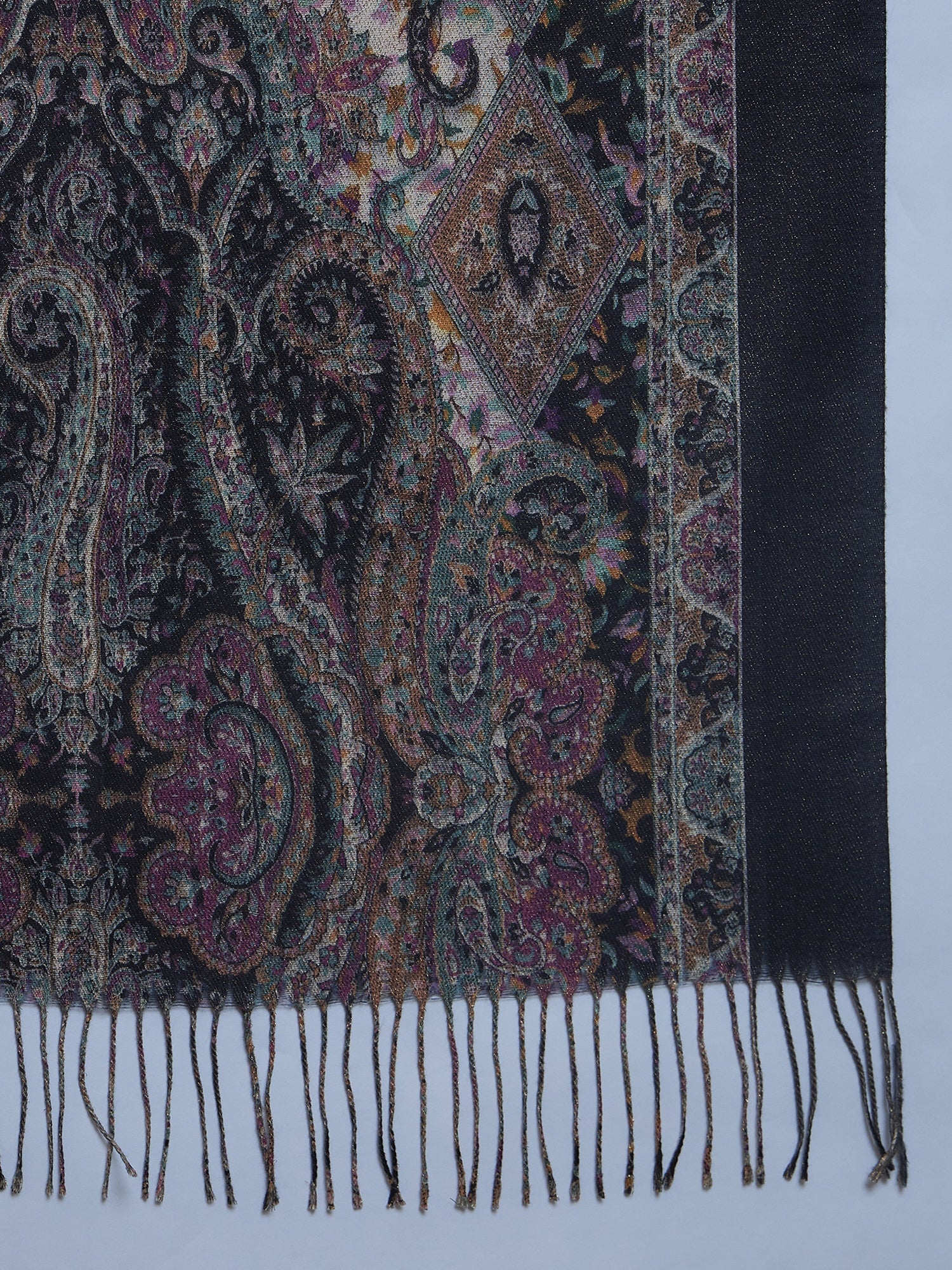 Black Shimmer Border Printed Shawl
